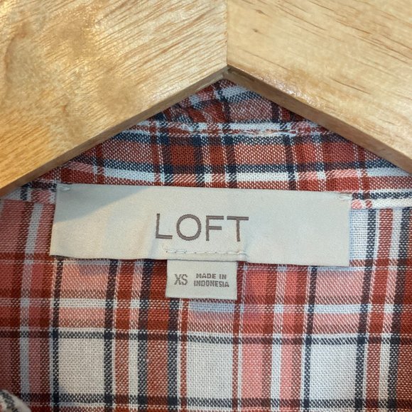 Loft Plaid Ruffle Trim Shirt XS - Picture 6 of 7